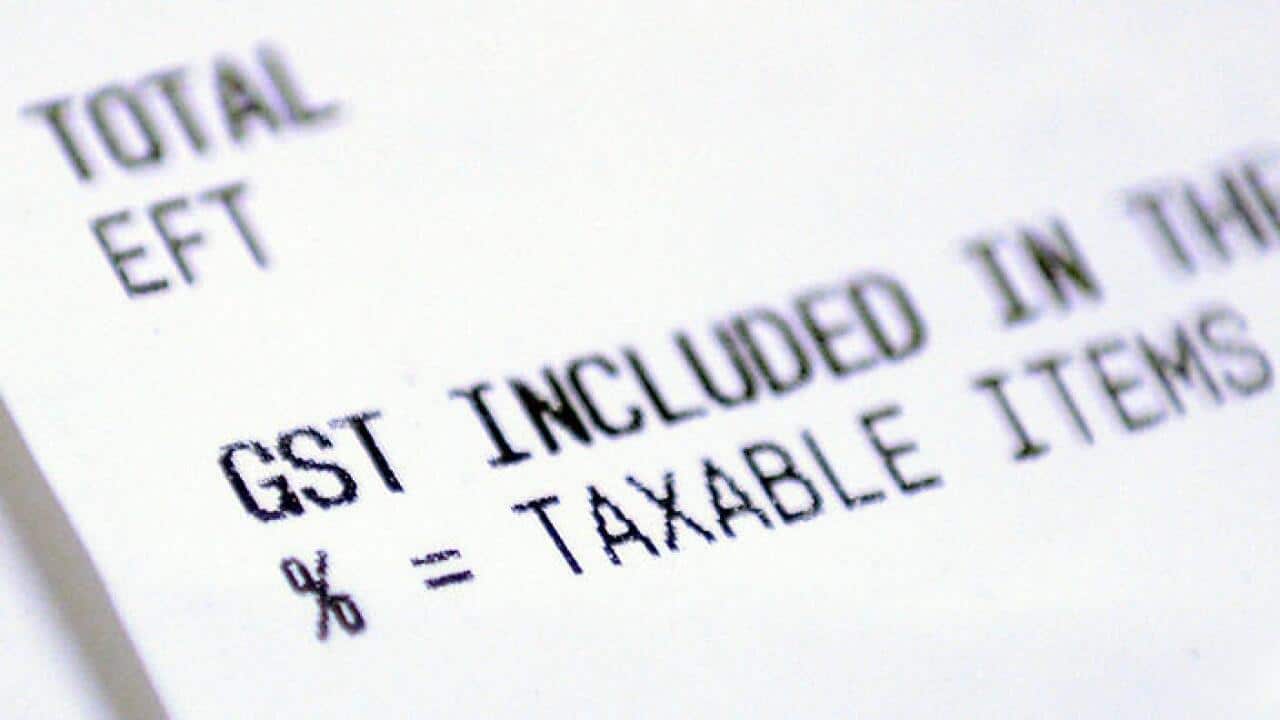 A GST component printed on a receipt in Brisbane. (AAP Image/Dan Peled)