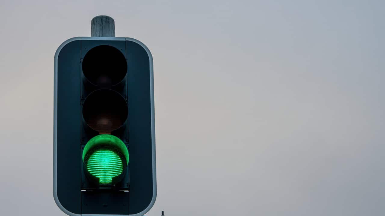Traffic light showing green go signal