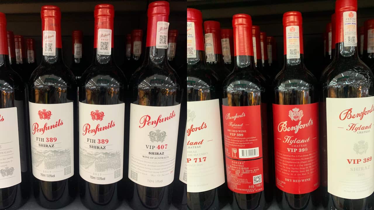 Imitation Penfolds bottles of wine in China.
