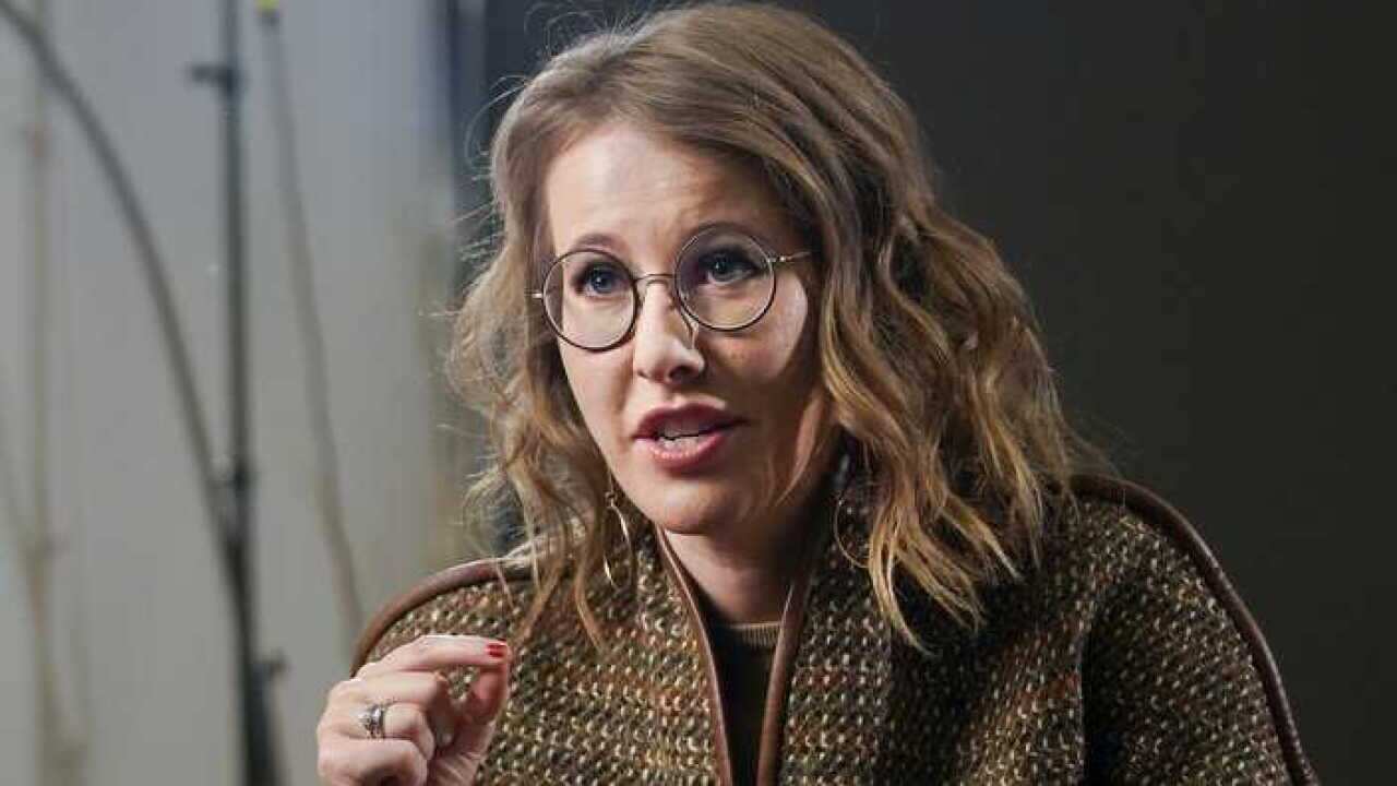 Russian celebrity TV host Ksenia Sobchak, who wants to challenge Russian President Vladimir Putin in the March 18 presidential election, speaks during an interview to the Associated Press in Moscow, Russia.