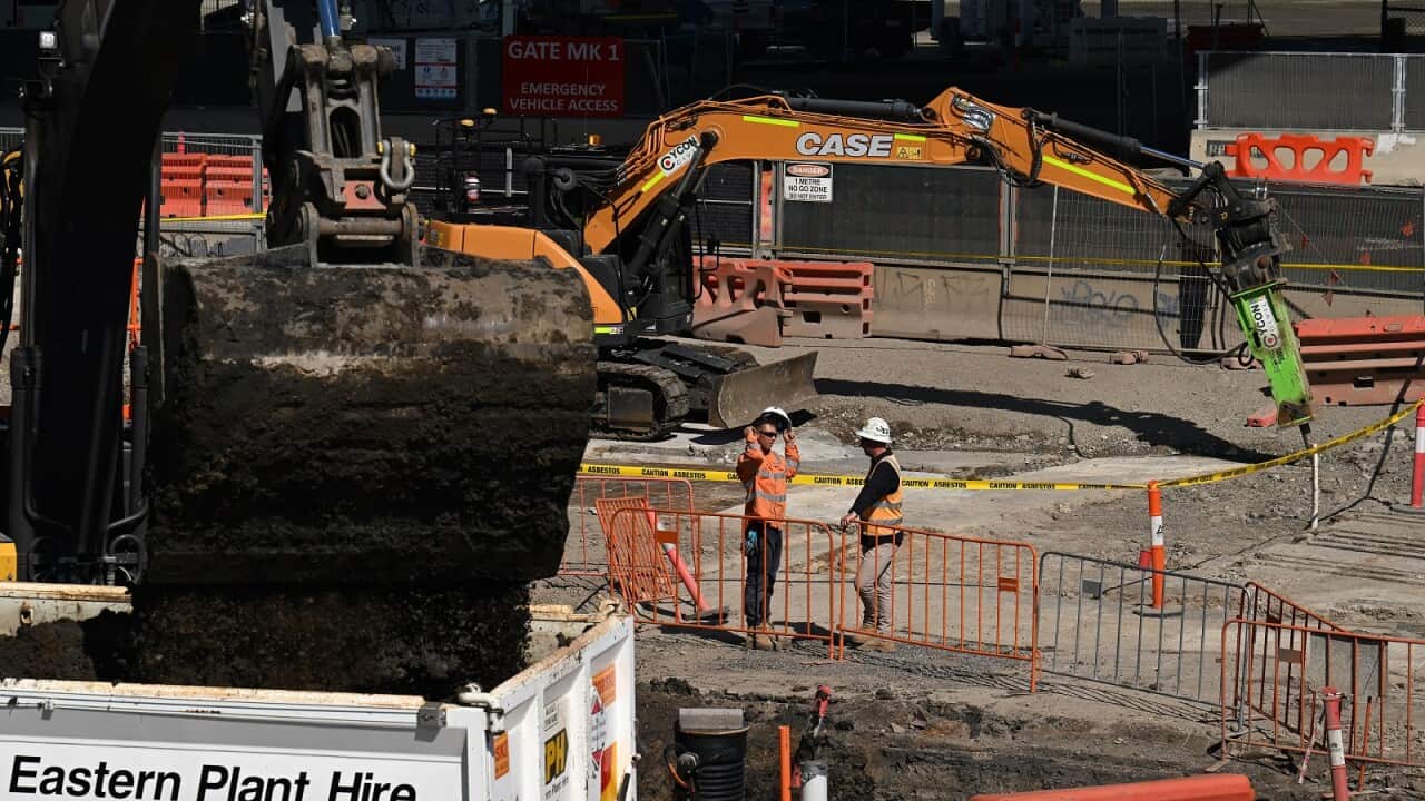 Construction workers on site in Melbourne.