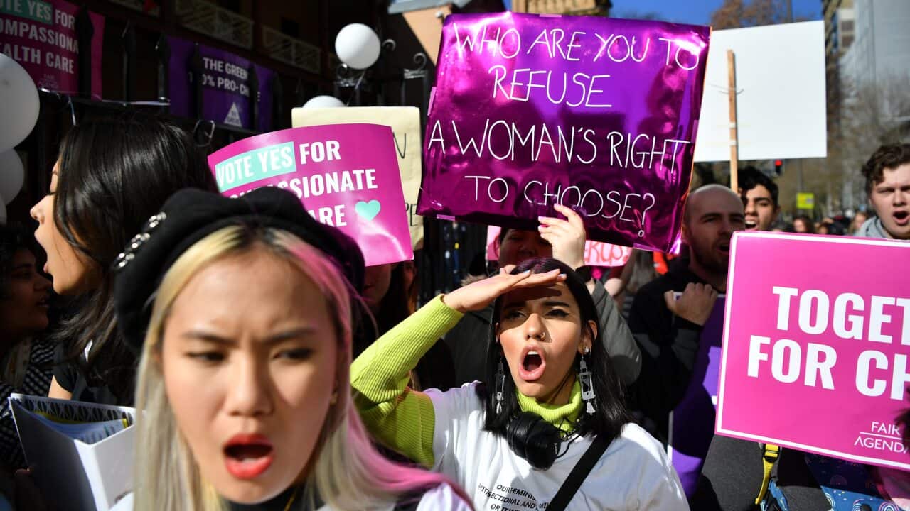 Pro-choice advocates during a rally outside the New South Wales Parliament.