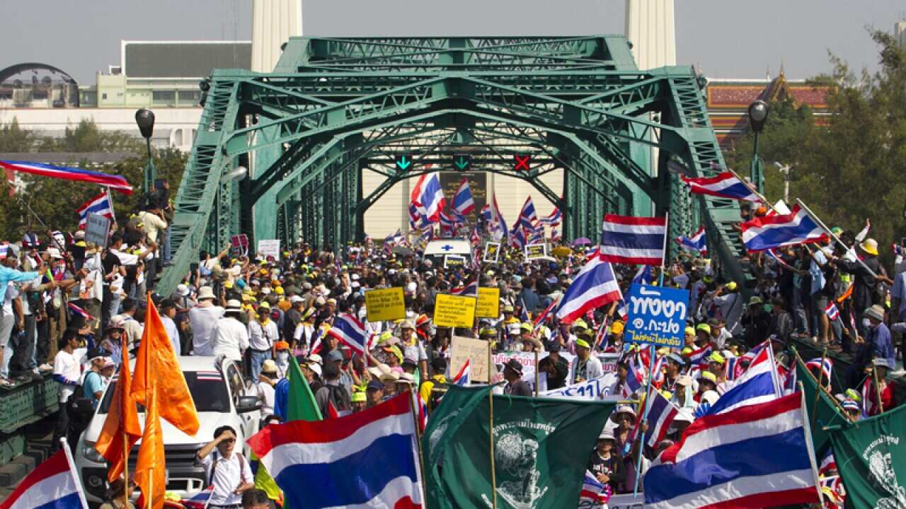 Anti-government protesters during a warm-up rally