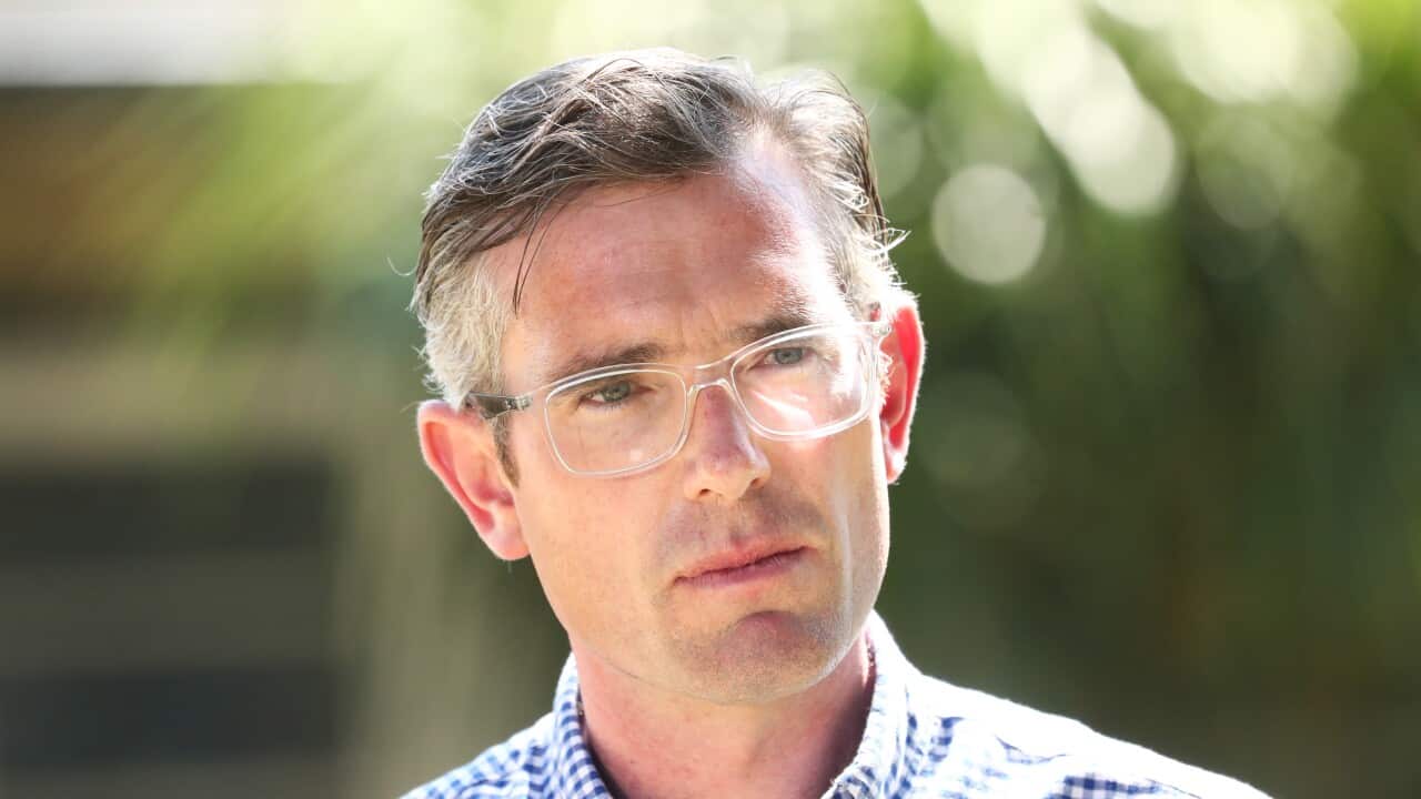 NSW Premier Dominic Perrottet speaks to the media during a press conference at Wardell Public School in Wardell, NSW, Tuesday , April 5, 2022. (AAP Image/Jason O'Brien) NO ARCHIVING