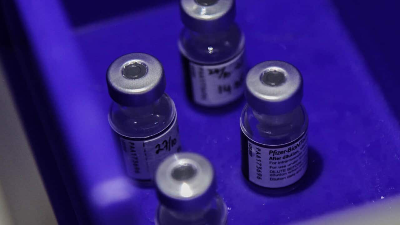 Vials of the Pfizer-BioNTech Comirnaty COVID-19 vaccine