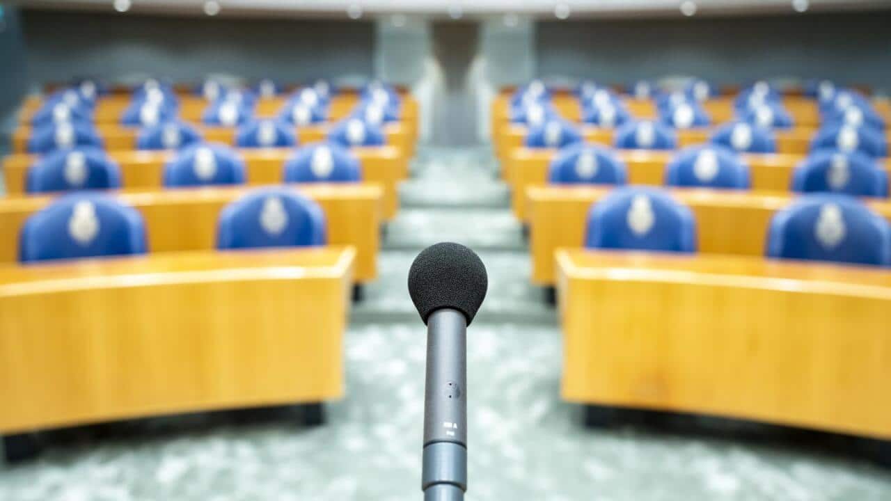 De interruptie microfoon in de plenaire zaal van de Tweede Kamer