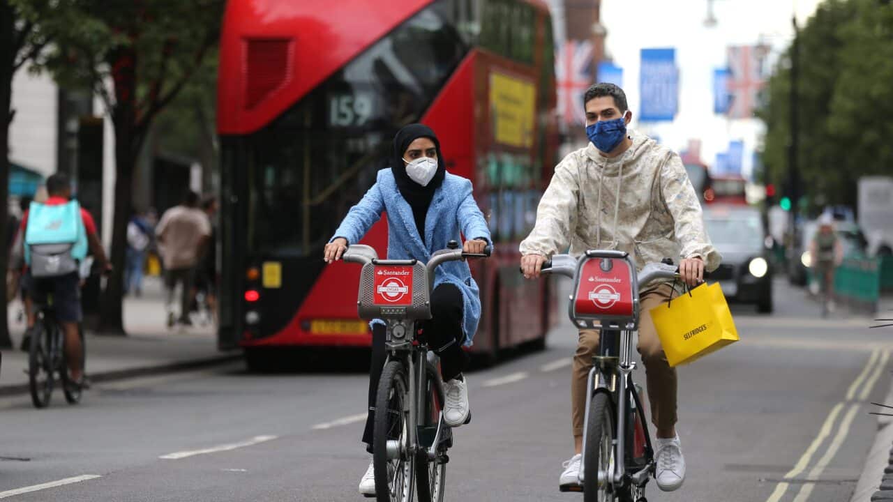 Shoppers cycle on Oxford Street, London this week.