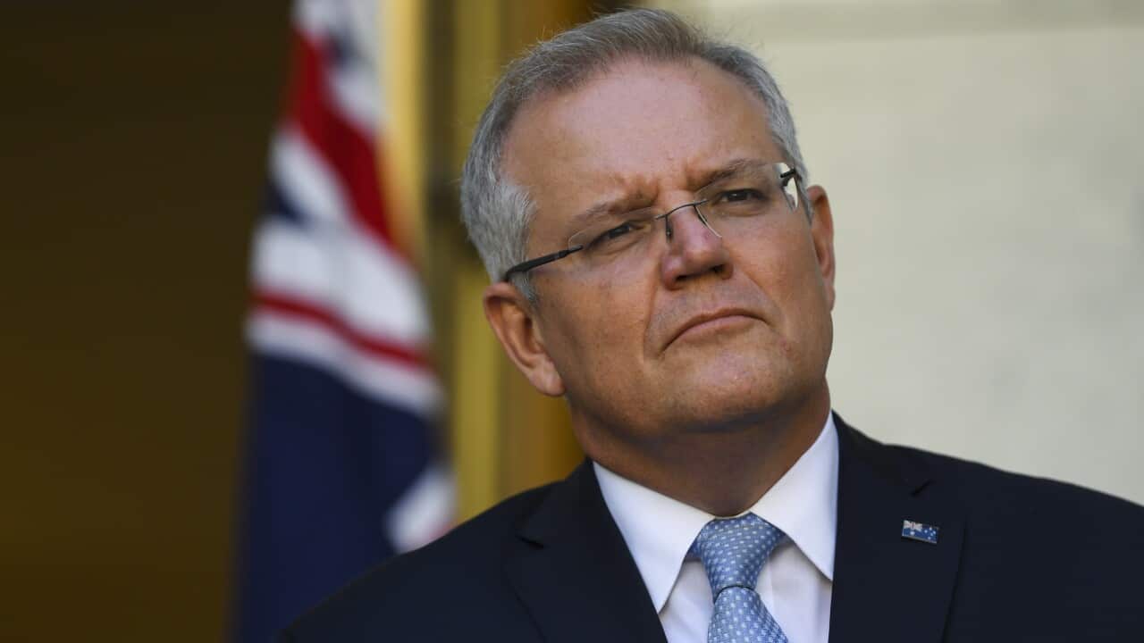 Australian Prime Minister Scott Morrison speaks to the media during a press conference at Parliament House in Canberra, Sunday, March 22, 2020. (AAP Image/Lukas Coch) NO ARCHIVING