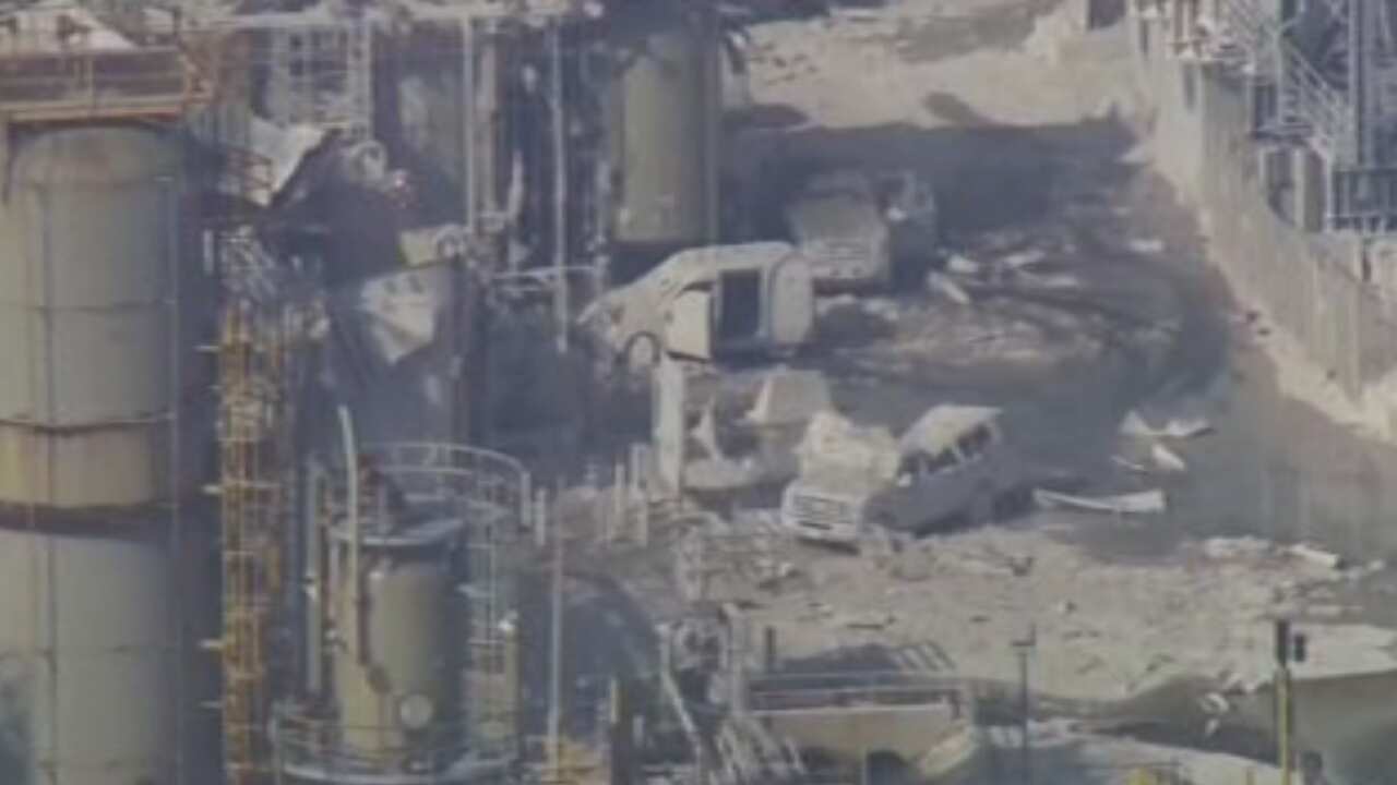 The aftermath of an explosion at an Exxon Mobil refinery in Torrance, California