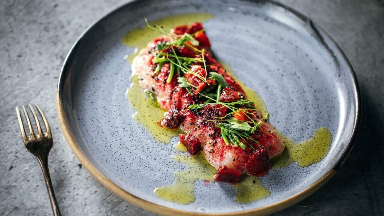 Davidson plum kingfish sashimi