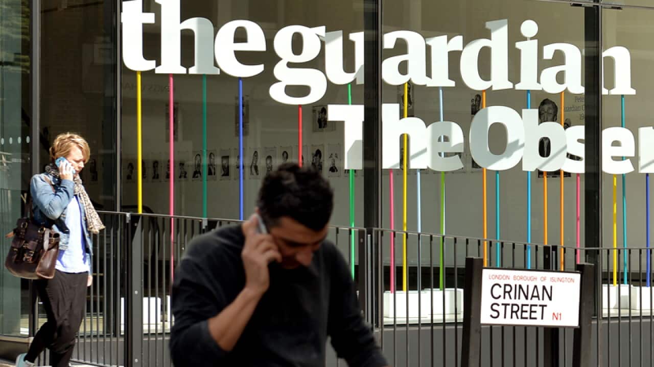 The main entrance to The Guardian Newspaper office in London