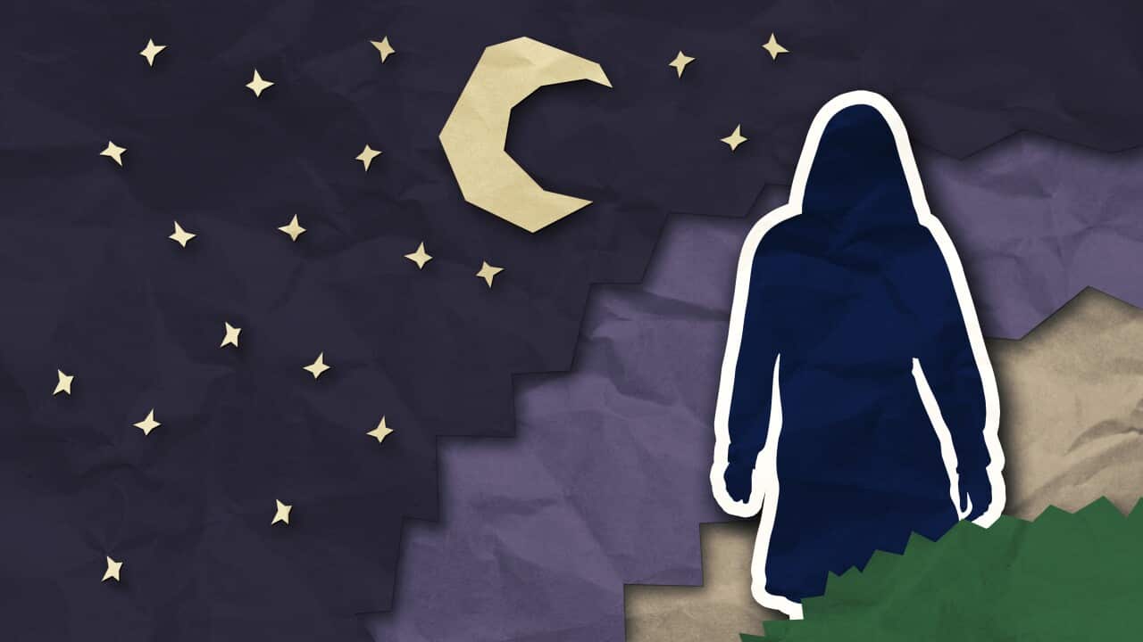A digital illustration showing the silhouette of a woman looking up at the night sky.