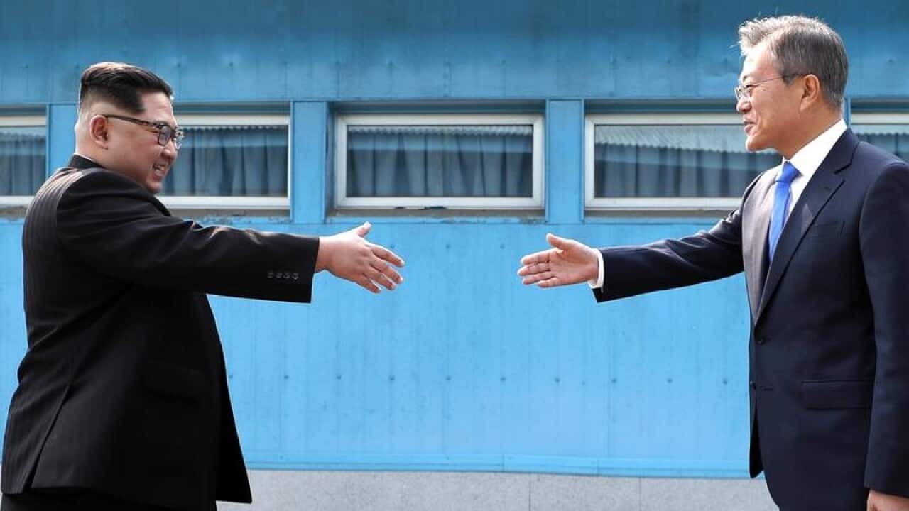 North Korean leader Kim Jong Un and the South's Moon Jae-in