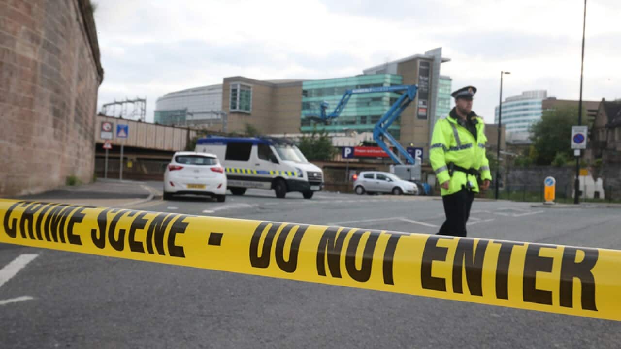 A cordoned off area near the Manchester Arena in Manchester