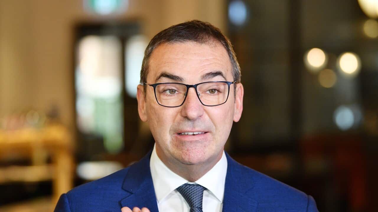 South Australian Premier Steven Marshall speaks to the media during a door stop at Coopers Alehouse in Adelaide, Wednesday, May 27, 2020. South Australia will ease more coronavirus restrictions from June 1. (AAP Image/David Mariuz) NO ARCHIVING