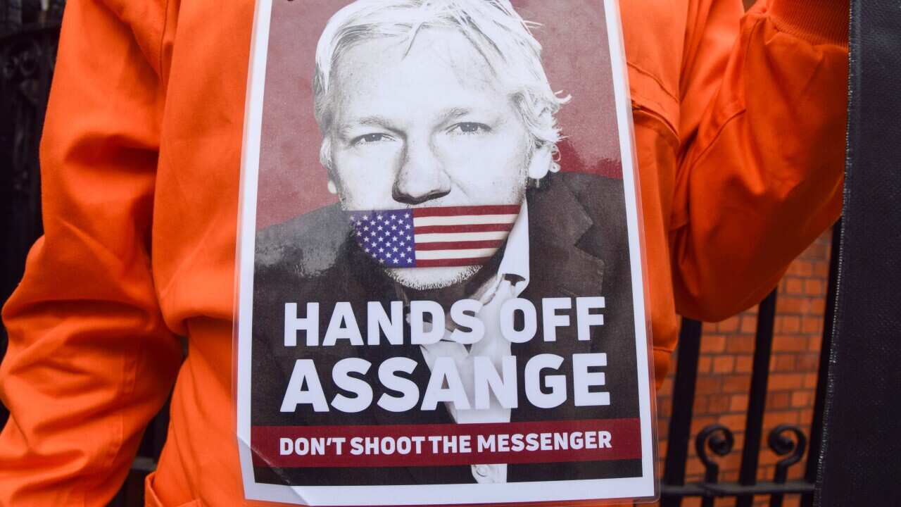 Julian Assange anniversary protest outside the Ecuador Embassy in London, UK - 11 Apr 2024