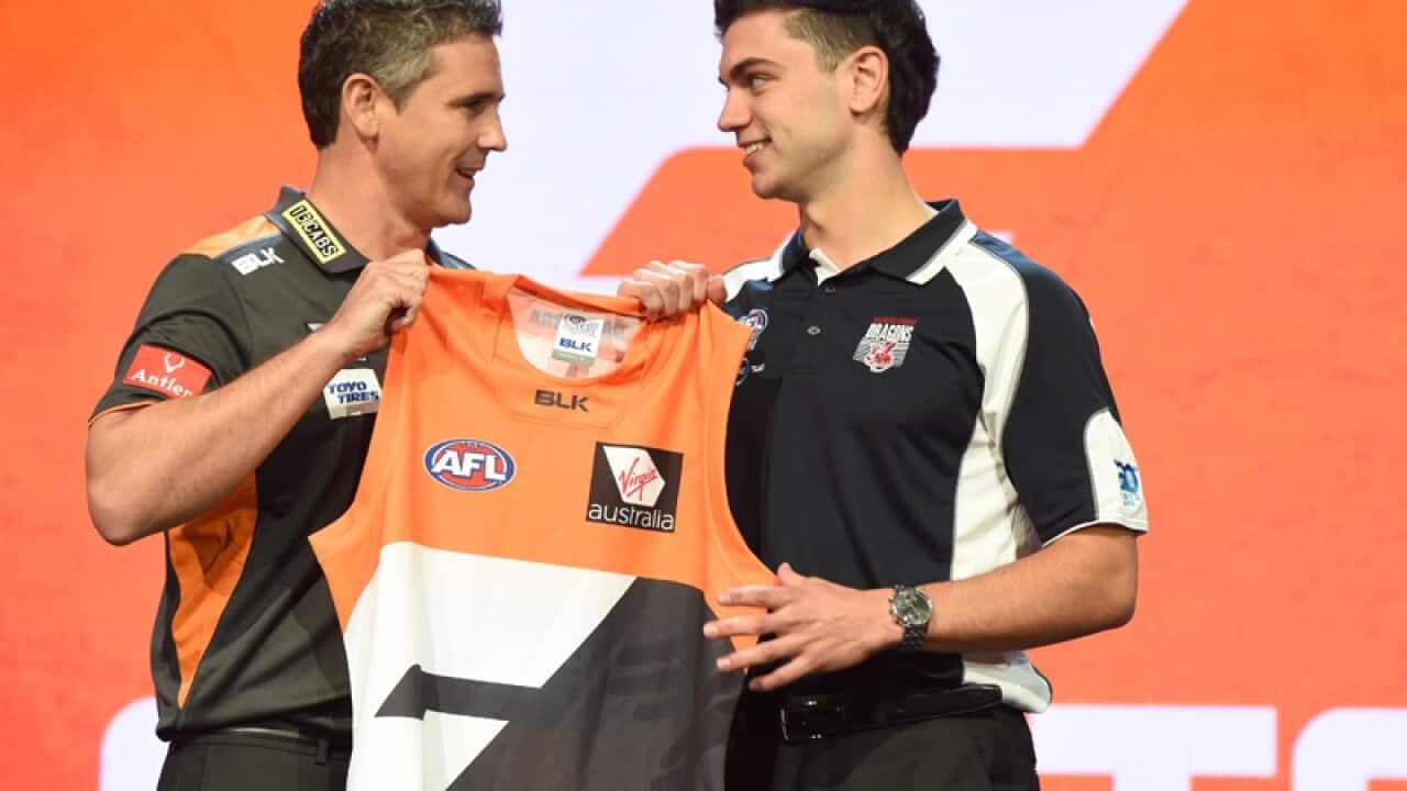 Tim Taranto (right) with GWS Giants coach Leon Cameron (left)