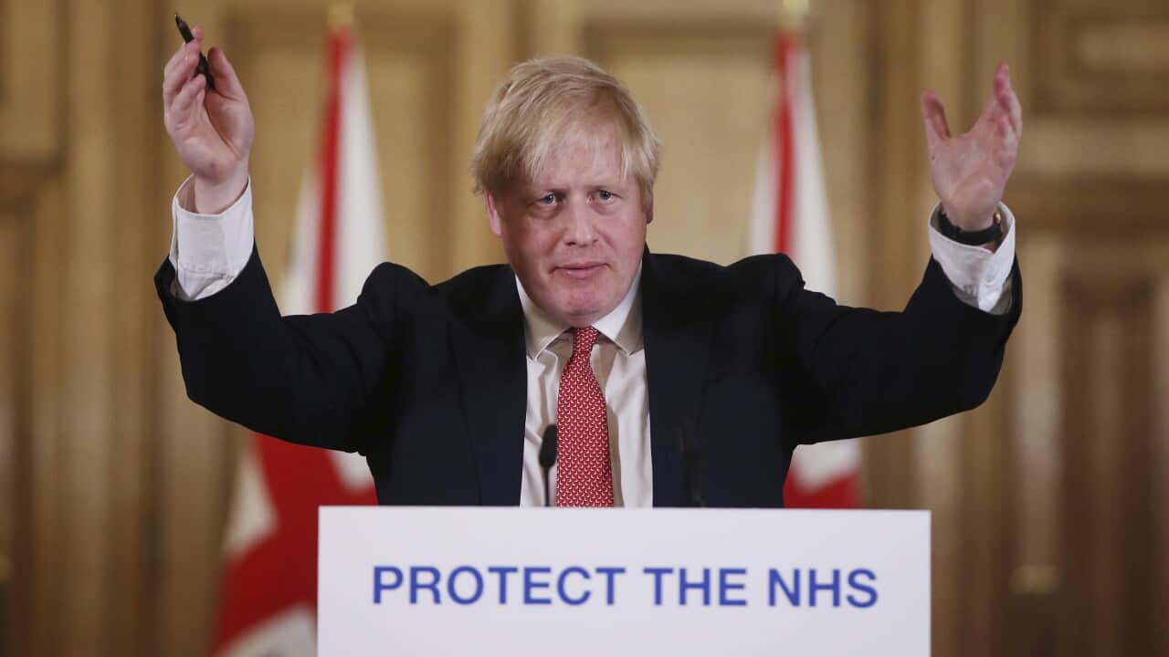 Boris Johnson speaking to reporters before he fell ill (Getty)