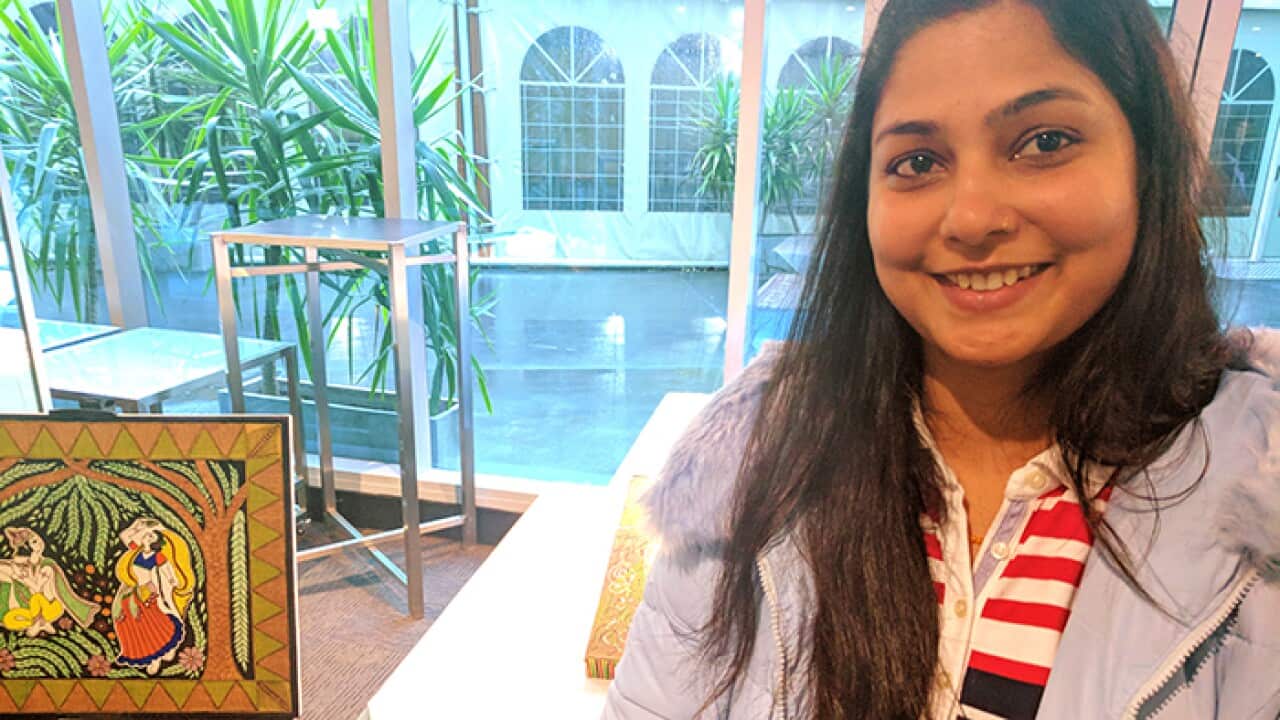 Shakshi Yadav with her Mithila art