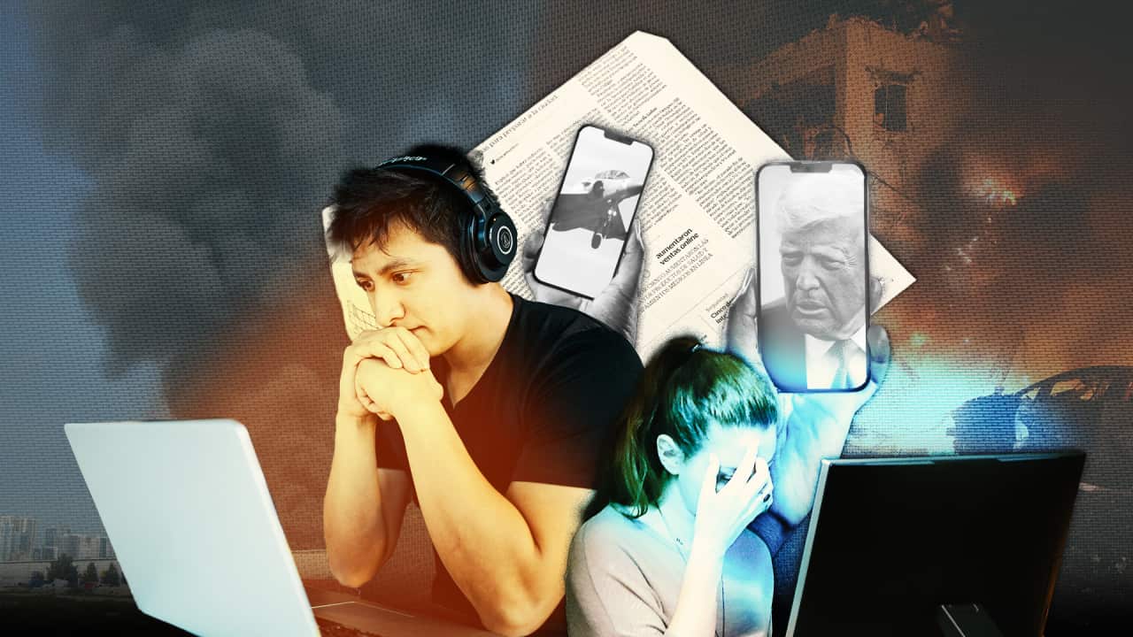 People watch screens on devices including computers and mobile phones.