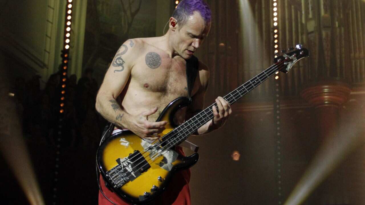 Flea performs during the MTV concert in Northern Ireland