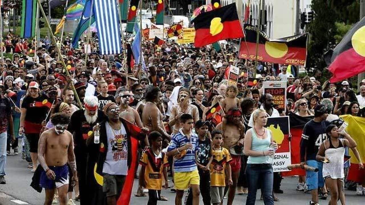 Indigene Australier protestieren am 26. Januar