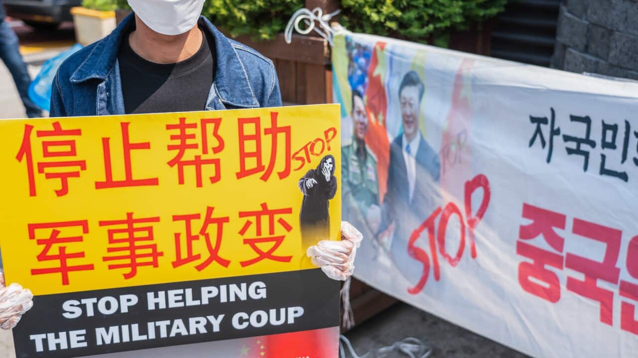Protests against the Myanmar coup d'tat in Seoul, South Korea