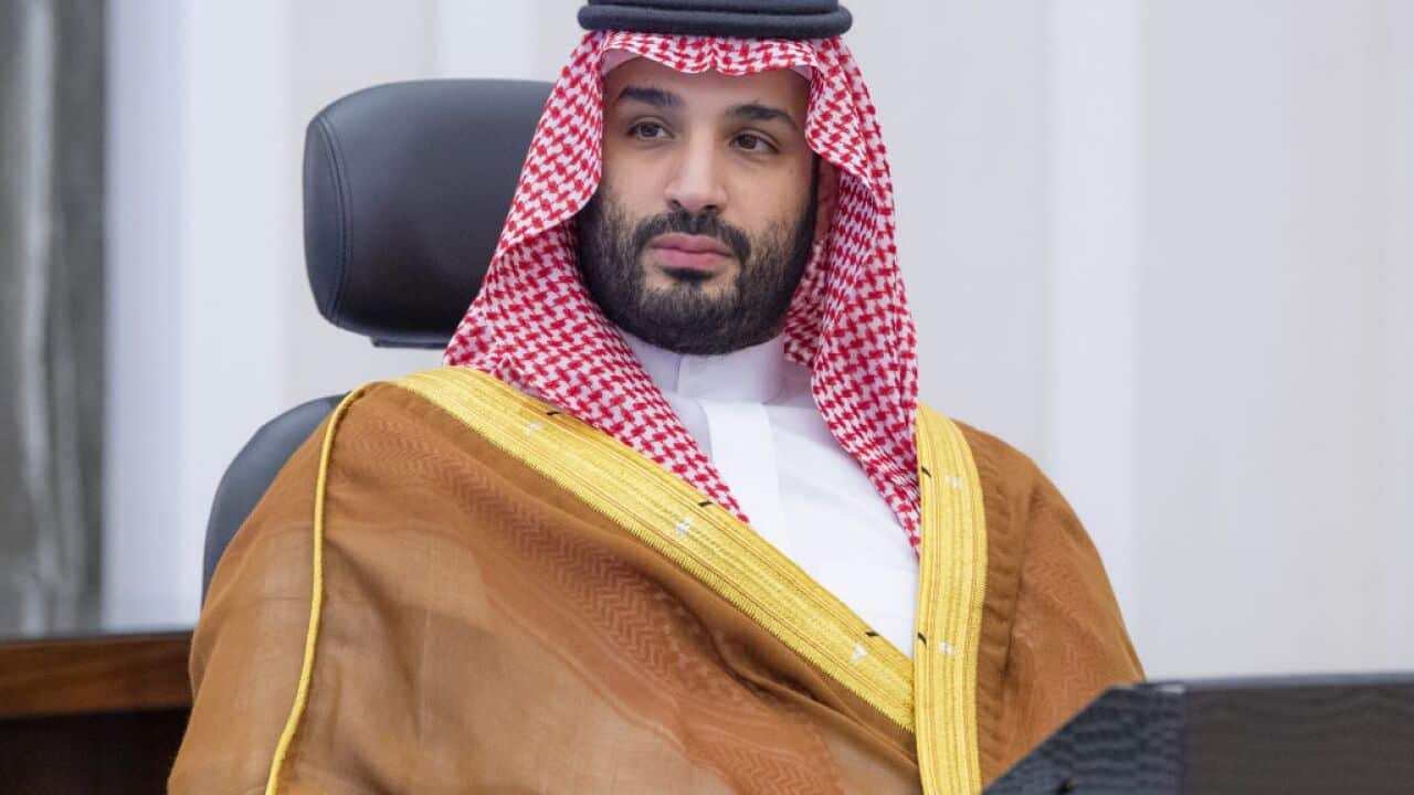 Saudi Arabian Crown Prince Mohammed bin Salman attends the G20 Leaders' Summit via videoconference in Riyadh, Saudi Arabia.
