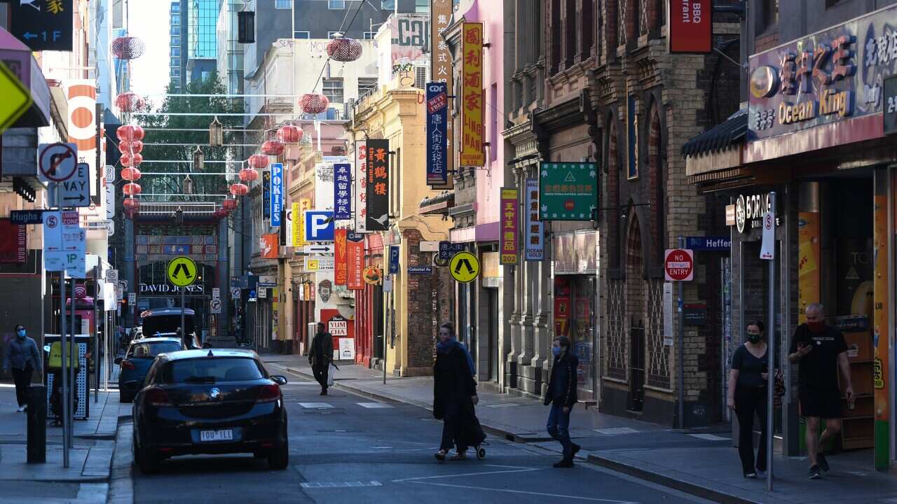 A general view of Little Bourke Street in Melbourne, Sunday, September 6, 2020.
