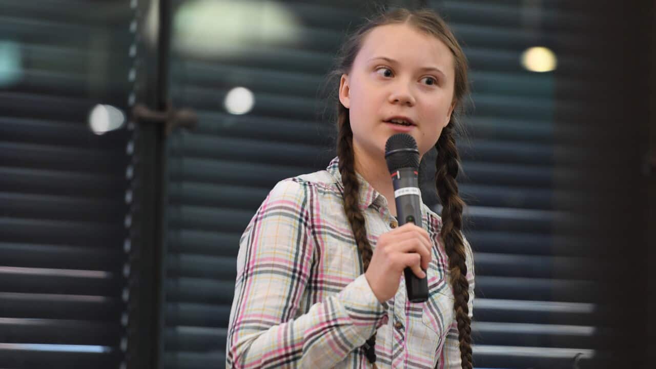 Swedish schoolgirl climate activist Greta Thunberg speaks during an event inside the Houses of Parliament in Westminster, London, Britain
