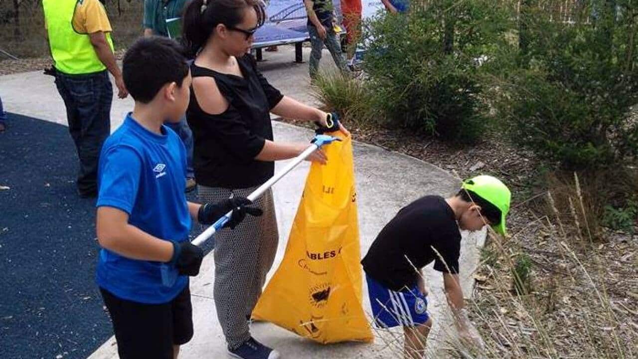 A young family participated in Clean Up Day