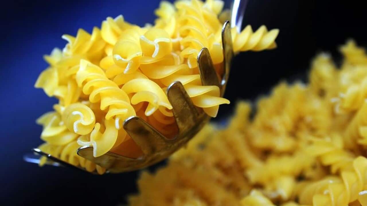 A bowl of fusilli pasta