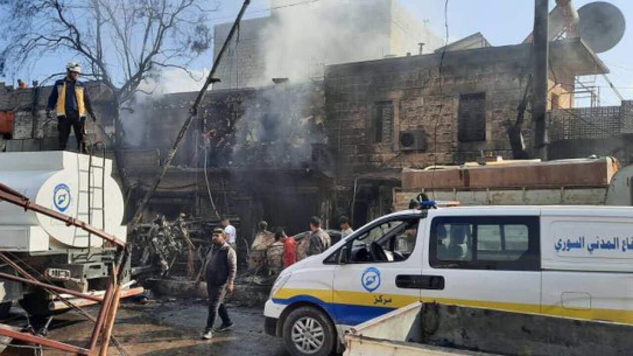 The aftermath of a huge explosion in the Syrian town of Afrin, 28 April, 2020.