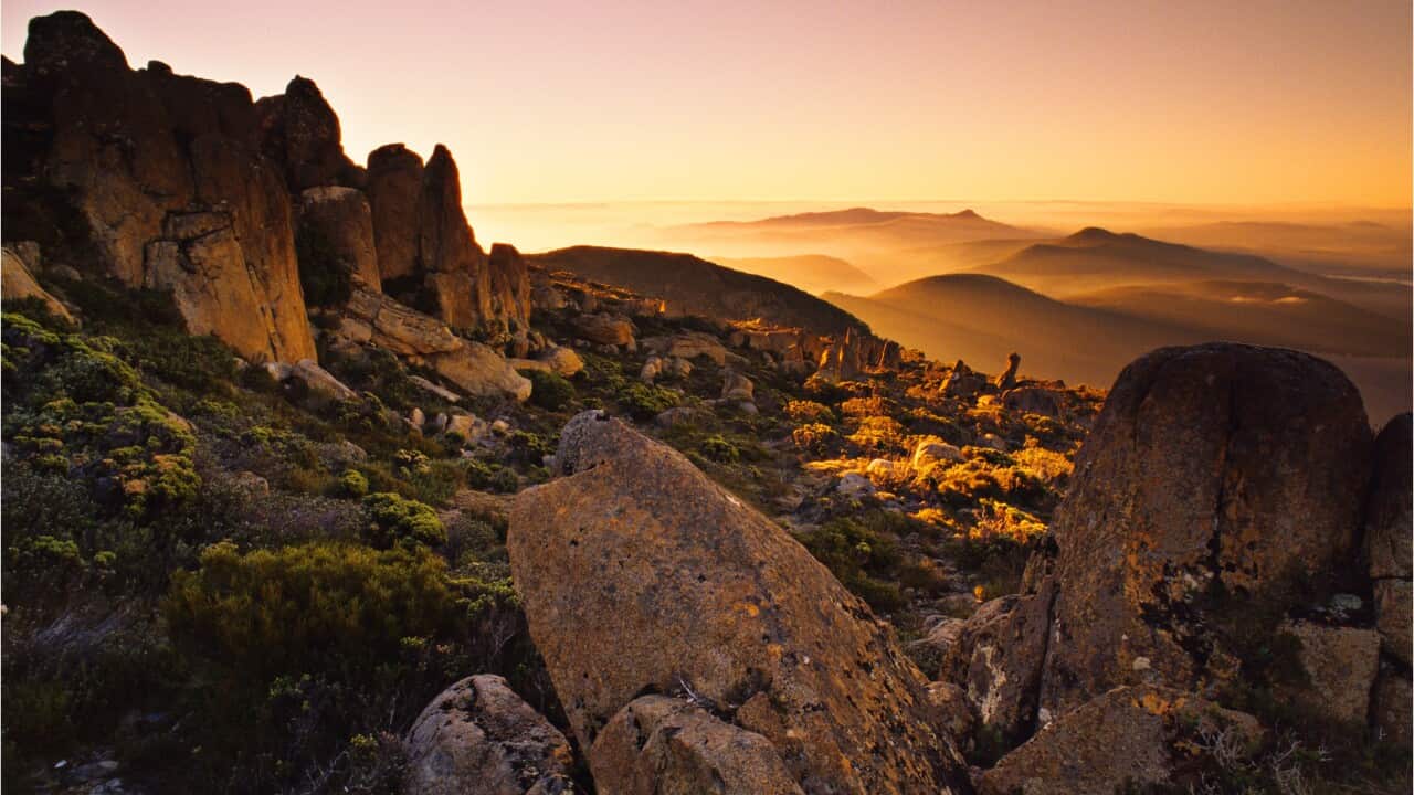 Sunset on the summit of Mount Wellington, Hobart, Tasmania.