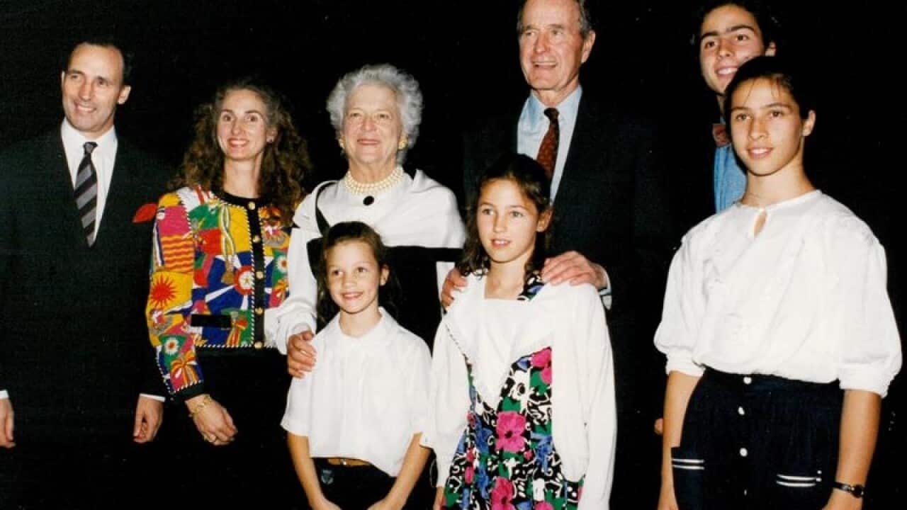 Paul Keating and his young family with Barbara and George Bush.