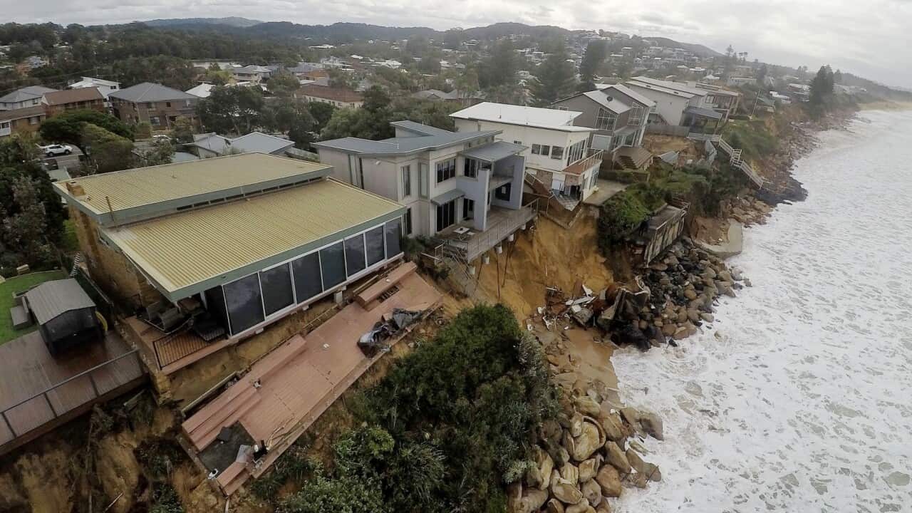 Coastal erosion is seen from the air over Wamberal on the NSW Central Coast