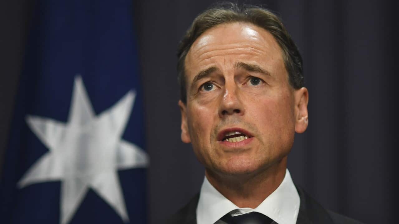 Health Minister Greg Hunt speaks during a press conference.