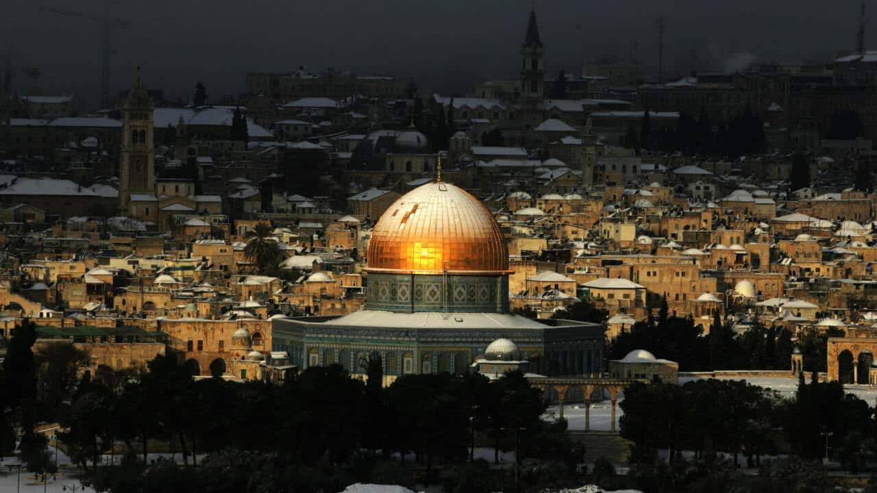 The Dome of the Rock Mosque covered in s