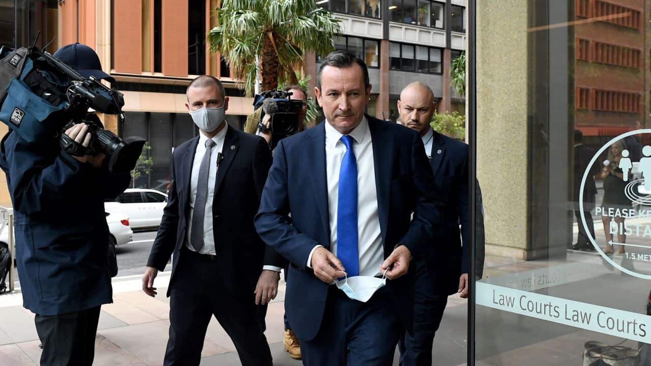 西澳州長麥高文與昆州礦業富豪帕爾默互控誹謗,聯邦法庭判兩人皆罪成。圖為麥高文今年3月到雪梨聯邦法院。