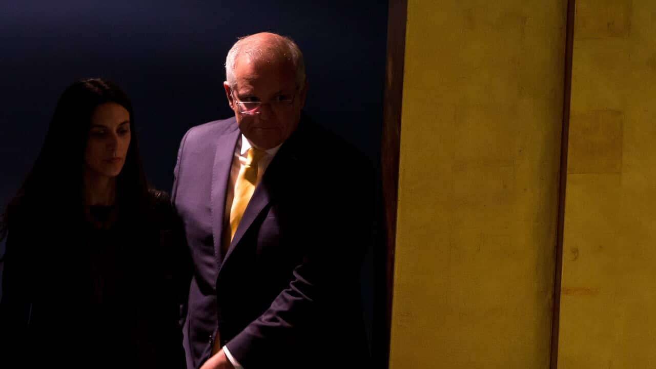 Prime Minister Scott Morrison is escorted to address the UN General Assembly in New York.