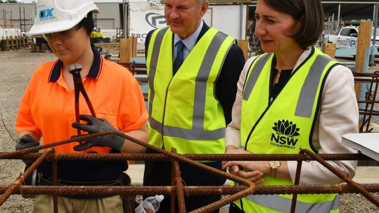 NSW Premier Gladys Berejiklian meets with construction trainees.