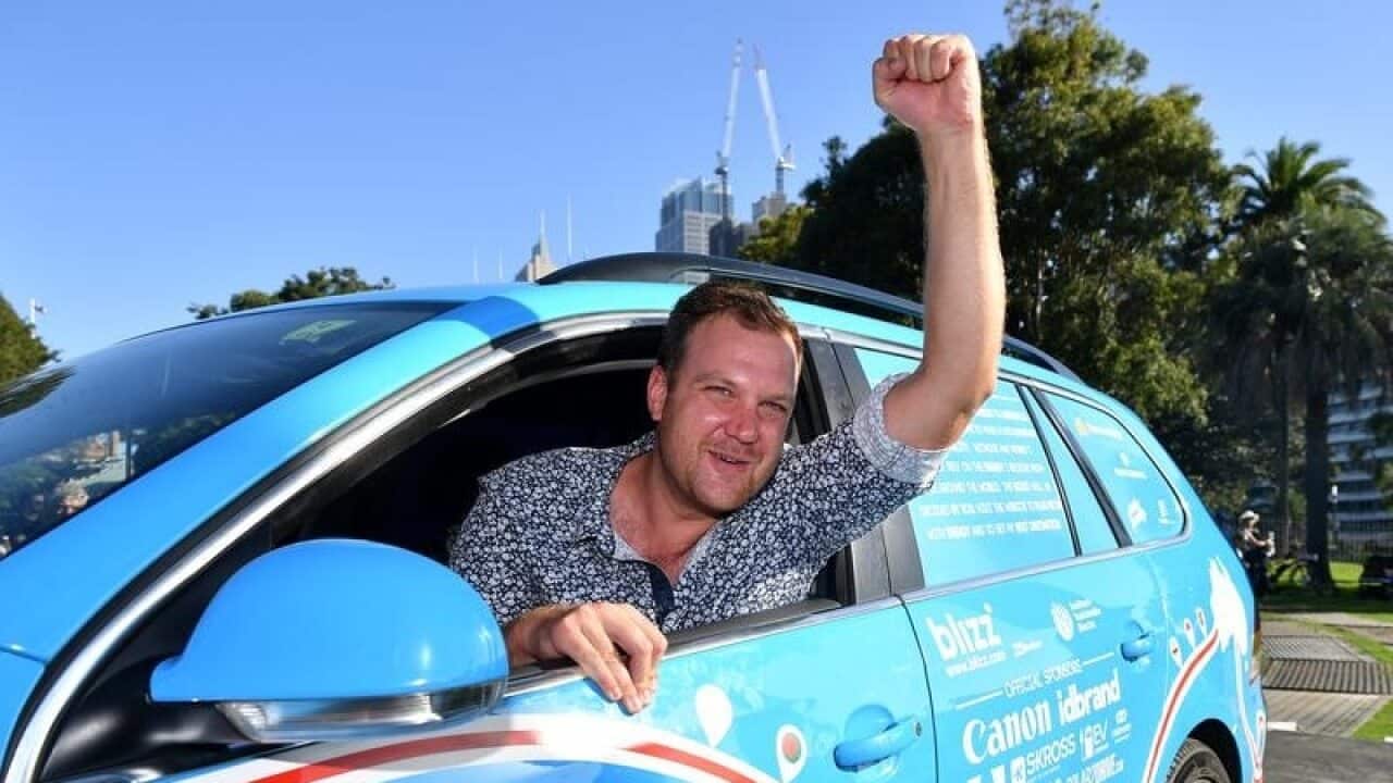 Dutchman Wiebe Wakker in his electric car