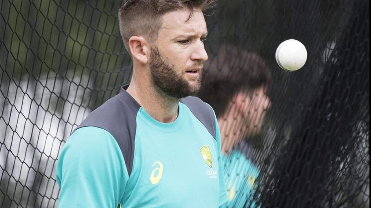 Andrew Tye prepares to bowl during an Australian training.