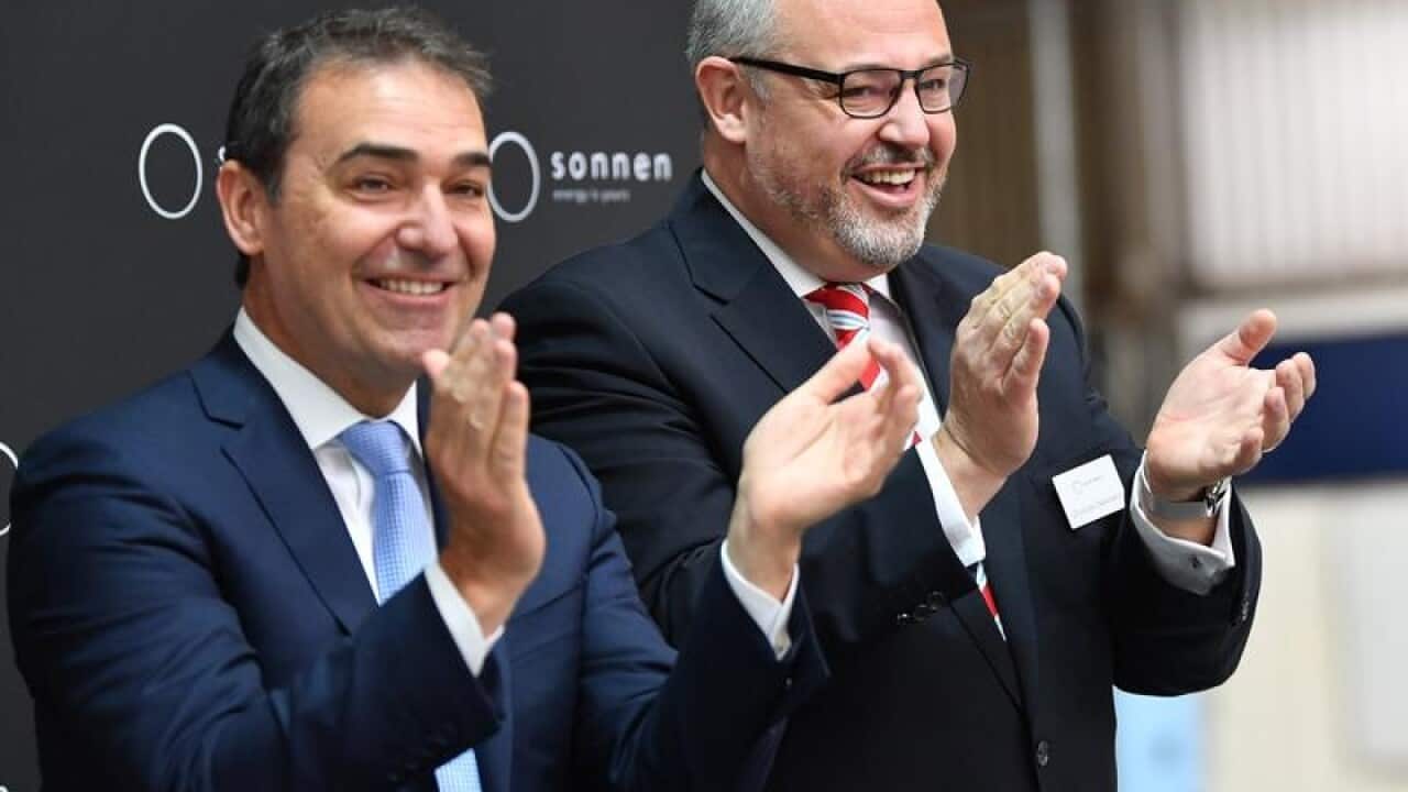 SA Premier Steven Marshall and Sonnen CEO Christoph Ostermann