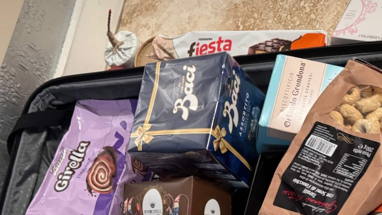 An example of a suitcase full of Italian products upon returning to Australia from a trip to Italy.