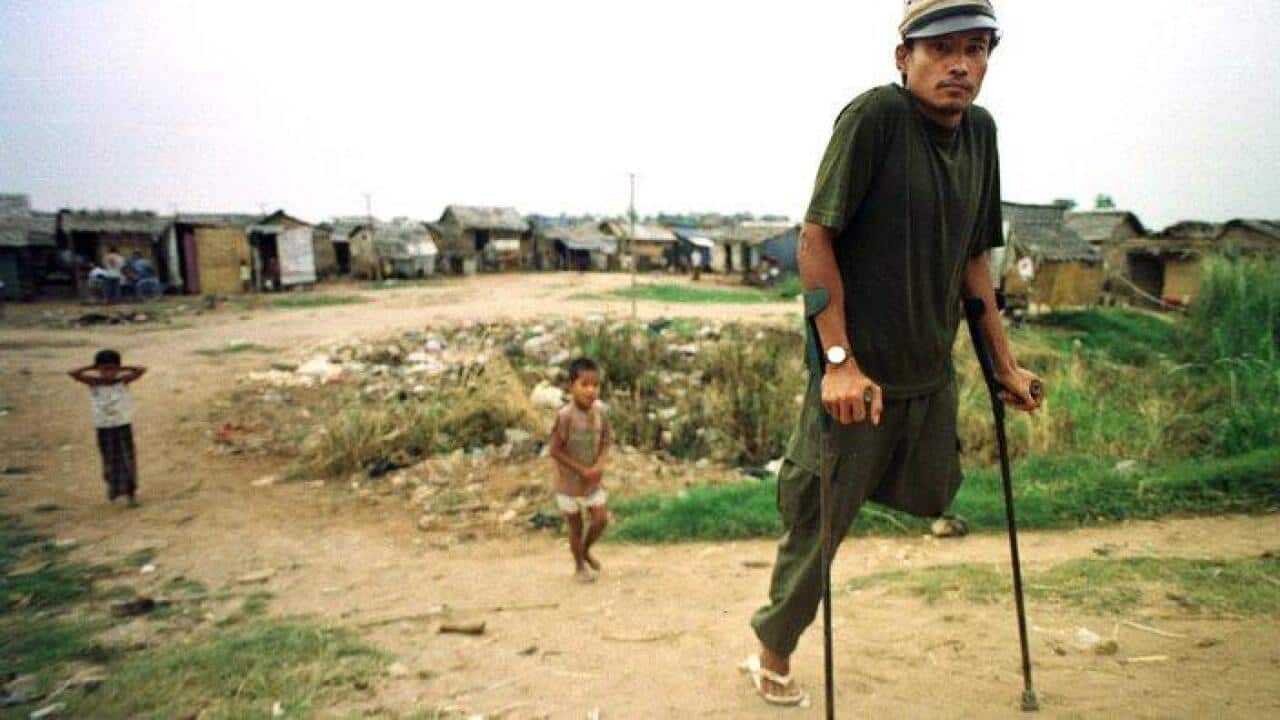 Land mine victim