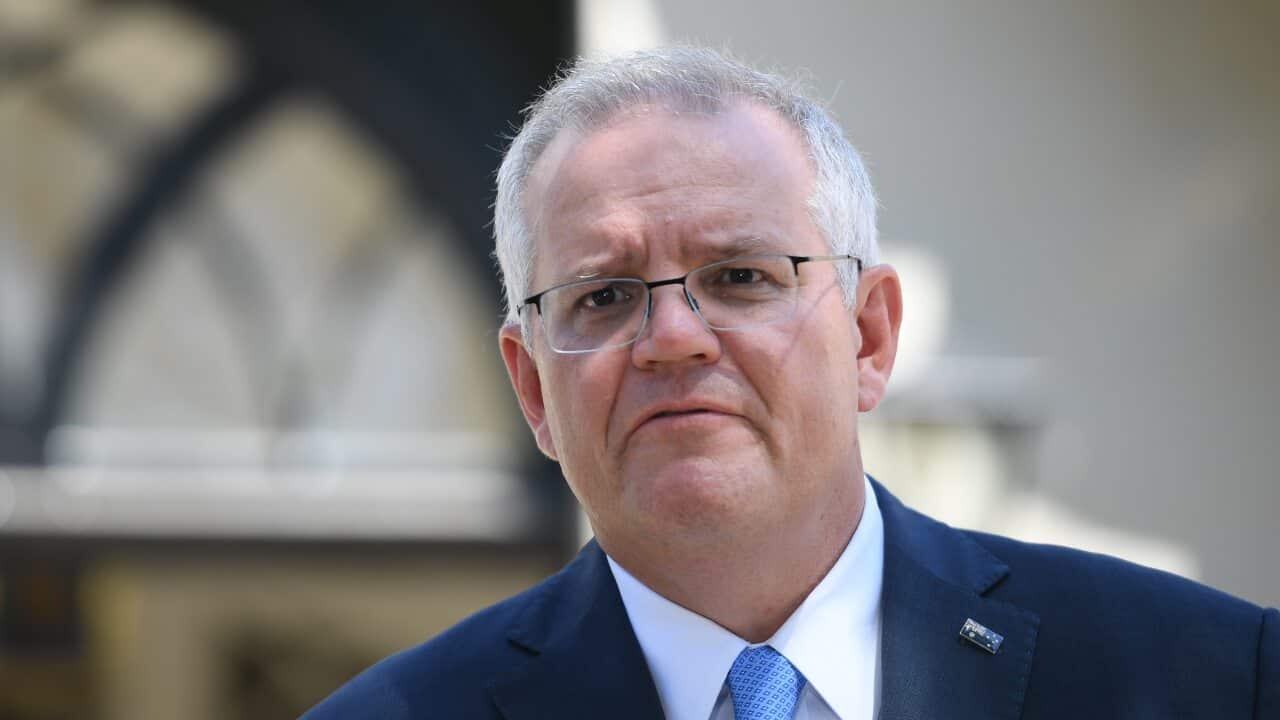 Prime Minister Scott Morrison delivers the Royal Commission Report into Aged Care during a press conference at Kirribilli House in Sydney, Monday, March 3, 2021. (AAP Image/Dean Lewins) NO ARCHIVING