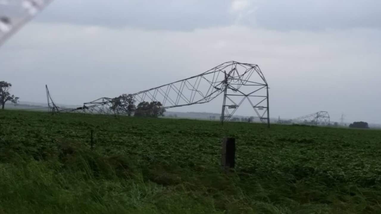 The wild weather caused this electricity tower to overturn (credit: Debbie Prosser)
