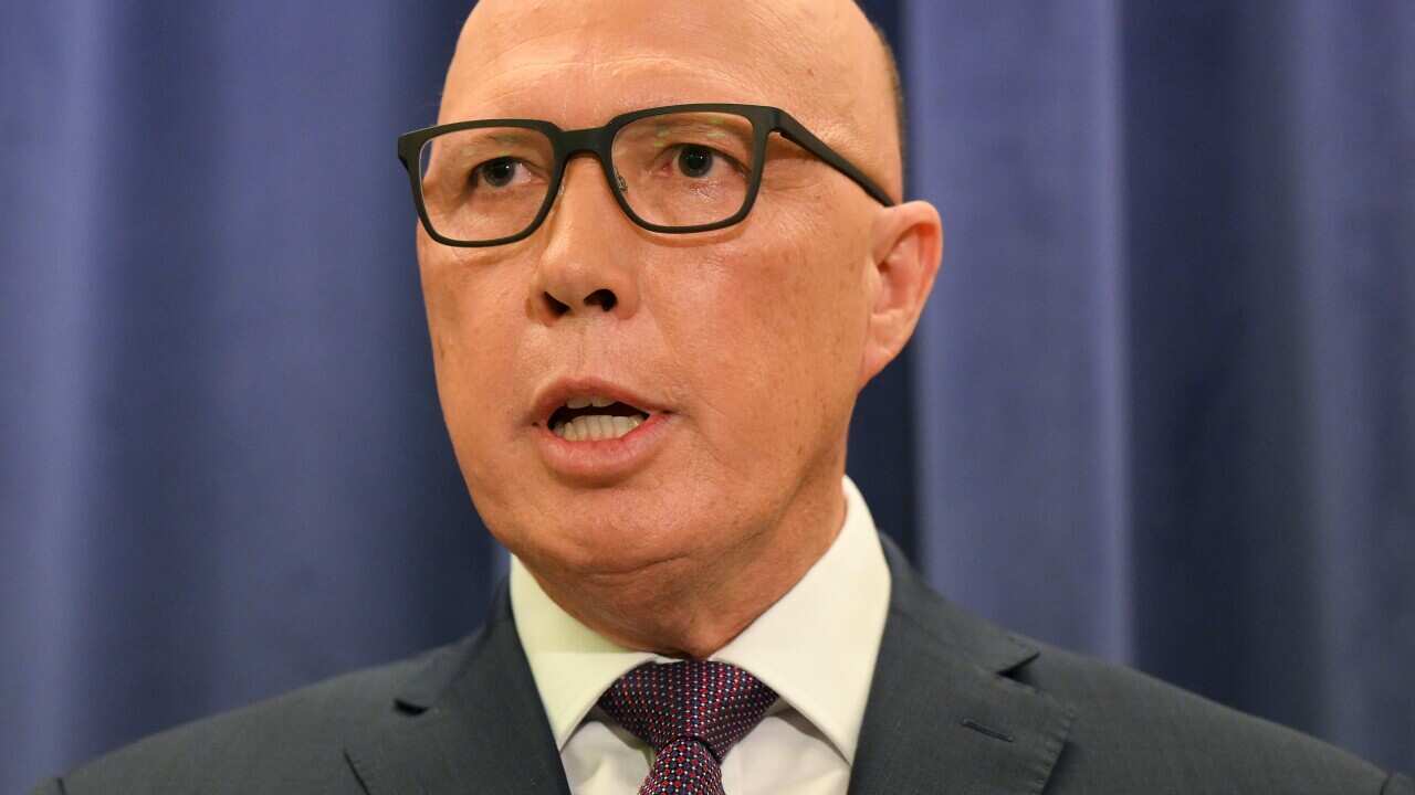 Opposition leader Peter Dutton speaks to the media