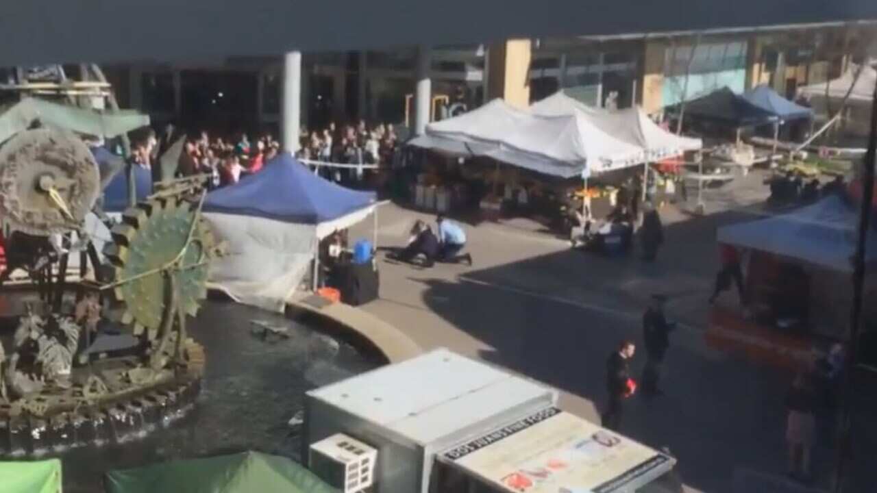 Mobile phone footage of the reported shooting at Hornsby Westfield.